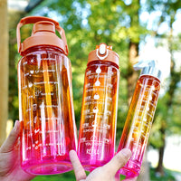 3-Piece Set Motivational Water Bottles Set Sports Drinking Bottle with Time Markings Pink