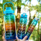 3-Piece Set Motivational Water Bottles Set Sports Drinking Bottle with Time Markings Blue