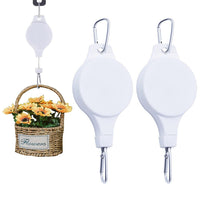 2Pcs Retractable Pulley Hanging Basket Pull Down Garden Plant Flower Hanger Hook White