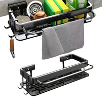 Punching-free Kitchen Sink Organizer Wall Mounted Bathroom Drain Rack Storage Rack Black