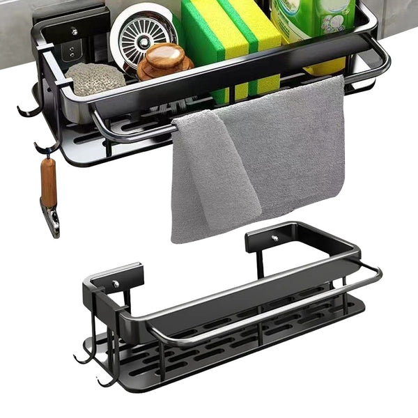 Punching-free Kitchen Sink Organizer Wall Mounted Bathroom Drain Rack Storage Rack Black