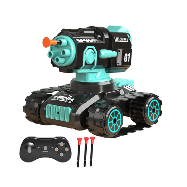 4WD Tank Toy Off-Roader Remote Control Car with 360 Degree Rotating Soft Bullets Shooting Cannon Black