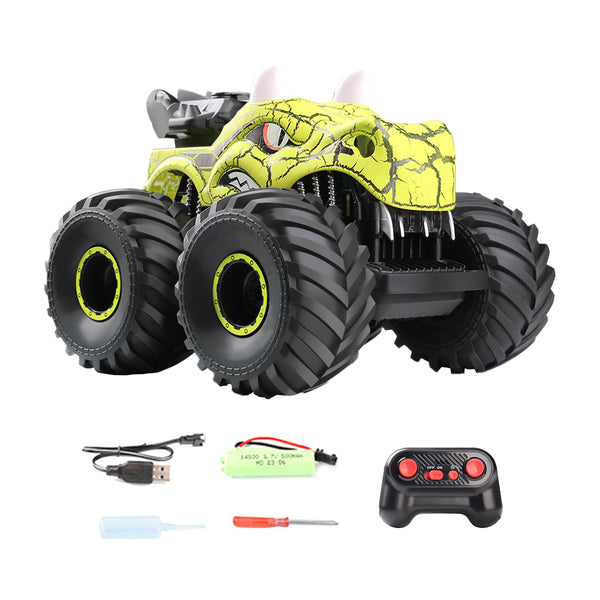 Dinosaur Toy Car RC Stunt Car 360 Degree Rolling Twister with Light Green