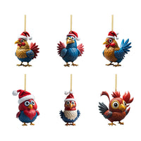 Set of 6Pcs Acrylic Chicken Pendant Car Hanging Christmas Ornament Decoration Style 1