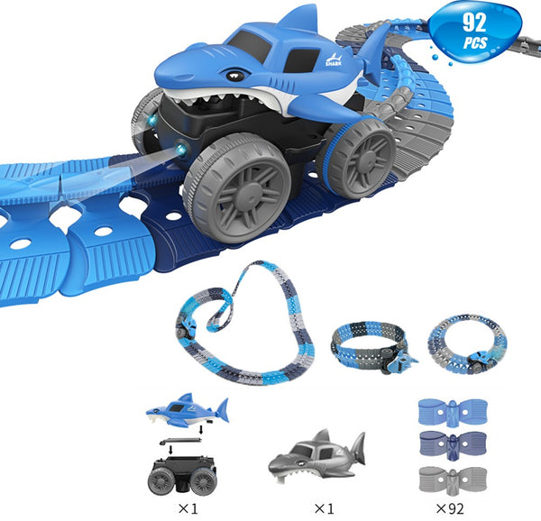 92Pcs Changeable Track Racing Car Set Flexible Race Track Electric Shark Car Toy