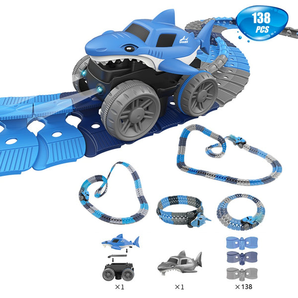 138Pcs Changeable Track Racing Car Set Flexible Race Track Electric Shark Car Toy