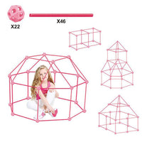 Set of 68Pcs DIY Kids Fort Building Toys Kit Build Educational Learning Toy Pink