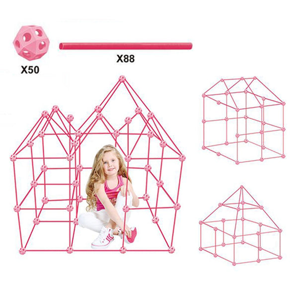 Set of 138Pcs DIY Kids Fort Building Toys Kit Build Educational Learning Toy Pink