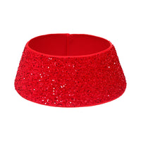 Christmas Tree Collar Glitter Xmas Tree Ring Round Sparkle Christmas Tree Base Tree Skirt Red