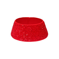 Christmas Tree Collar Glitter Xmas Tree Ring Round Sparkle Christmas Tree Base Tree Skirt Red