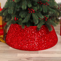 Christmas Tree Collar Glitter Xmas Tree Ring Round Sparkle Christmas Tree Base Tree Skirt Red