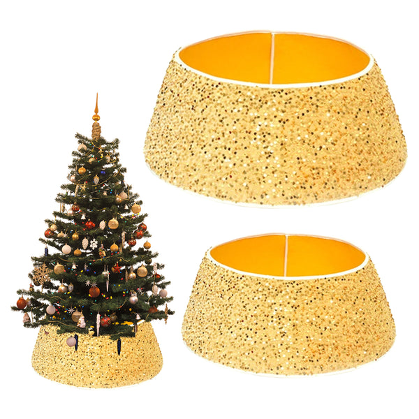 Christmas Tree Collar Glitter Xmas Tree Ring Round Sparkle Christmas Tree Base Tree Skirt Gold