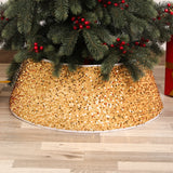 Christmas Tree Collar Glitter Xmas Tree Ring Round Sparkle Christmas Tree Base Tree Skirt Gold