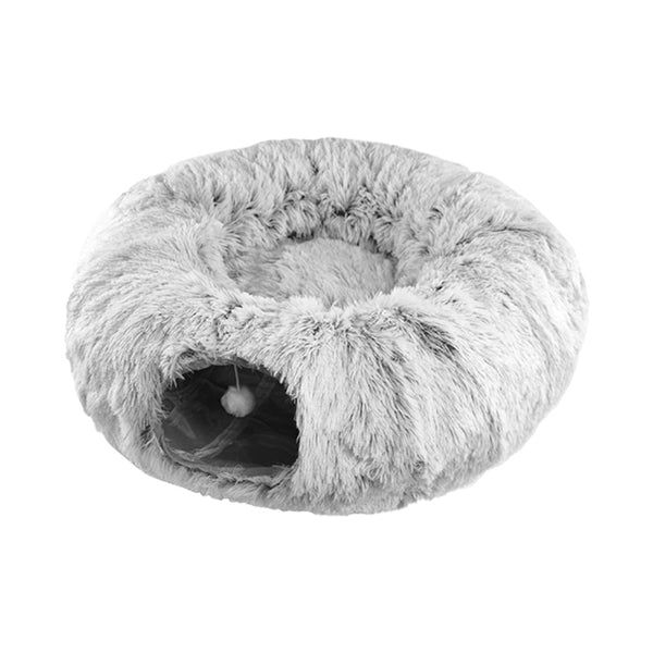 Plush Cat Tunnel with Cat Bed Pet Cat Tunnel Toys Gray