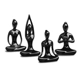 4Pcs Meditation Yoga Pose Statue Yoga Figurine Ornament Home Decoration Black