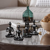 4Pcs Meditation Yoga Pose Statue Yoga Figurine Ornament Home Decoration Black