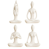 4Pcs Meditation Yoga Pose Statue Yoga Figurine Ornament Home Decoration White