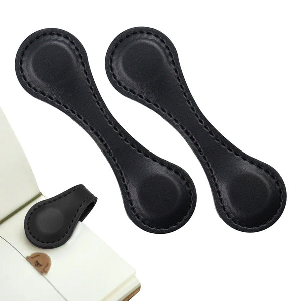 2Pcs Dual-side Magnetic Bookmark PU Leather Bookmark Black