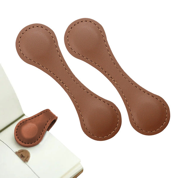 2Pcs Dual-side Magnetic Bookmark PU Leather Bookmark Brown