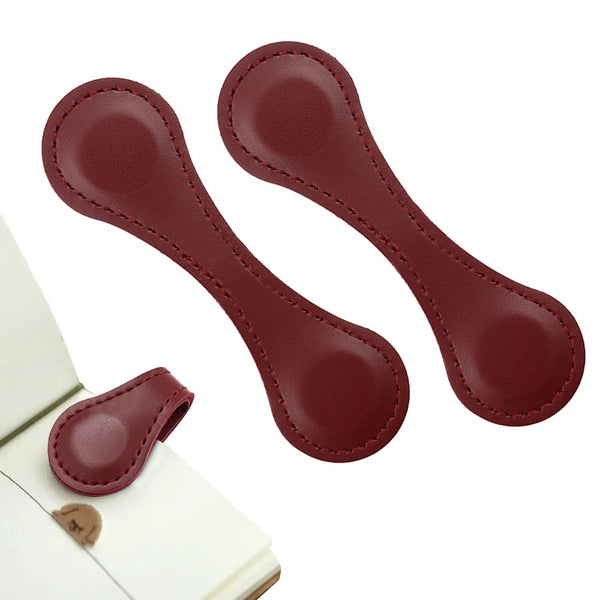 2Pcs Dual-side Magnetic Bookmark PU Leather Bookmark Red