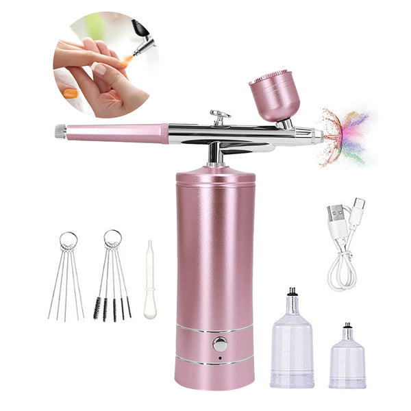 Rechargeable Cordless Airbrush Kit With Compressor for Nail Art Makeup Painting Art Cake Pink