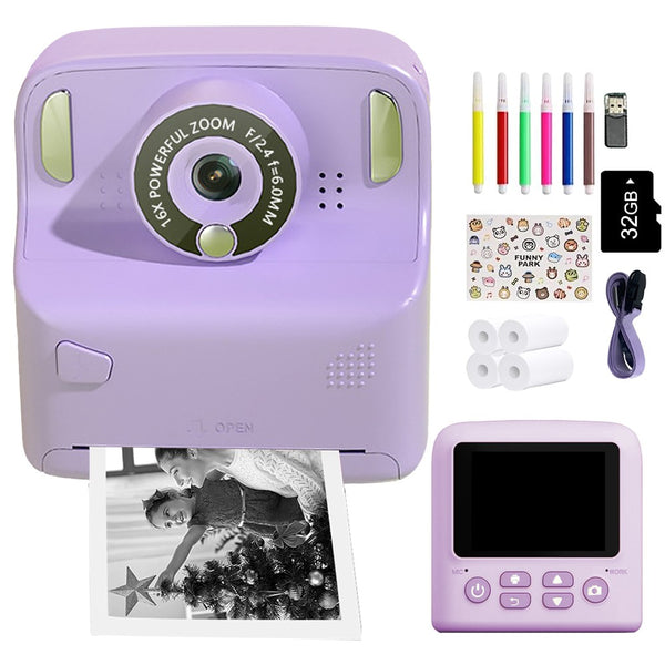 Kids Instant Print Camera with Memory Card and 5 Rolls of Print Paper Purple