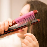 Set of Detachable Flat Iron Comb Attachment Clip-on Hair Straightening Comb Hair Styling Tool Pink