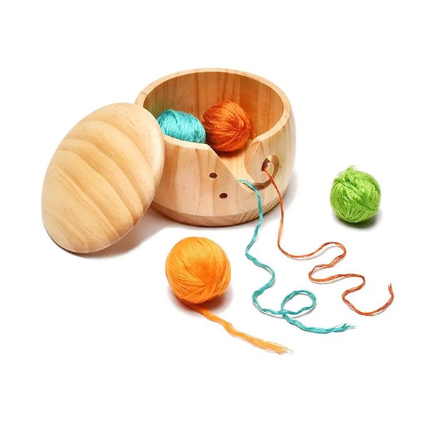 Wooden Yarn Bowl with Lid Knitting Container Storage Bowl Home Sewing Supplies Wood Color