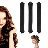 Set of 3Pcs Heatless Hair Curler Overnight Curls Rods with Hook Long  BlackHair Styling Tools