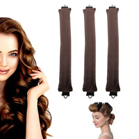 Set of 3Pcs Heatless Hair Curler Overnight Curls Rods with Hook Long Hair Styling Tools Brown