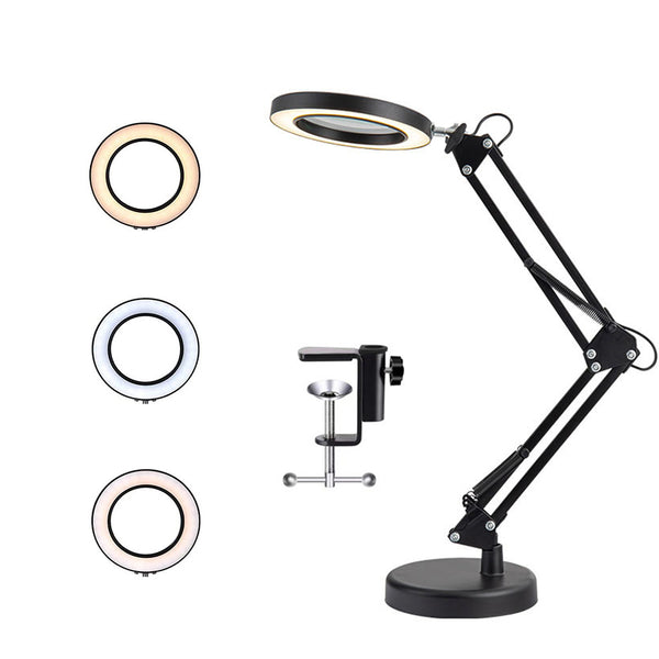 5X Magnifying Lamp 3-Color Adjustable Reading Light for Close Work Repair Black