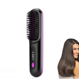 Cordless Hair Straightening Brush Portable Electric Heat-Up Straightener Comb Black