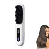 Cordless Hair Straightening Brush Portable Electric Heat-Up Straightener Comb White