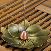 Stick Incense Holder with Detachable Ash Catcher Lotus Sandalwood Burner Plate Home Decor Bronze