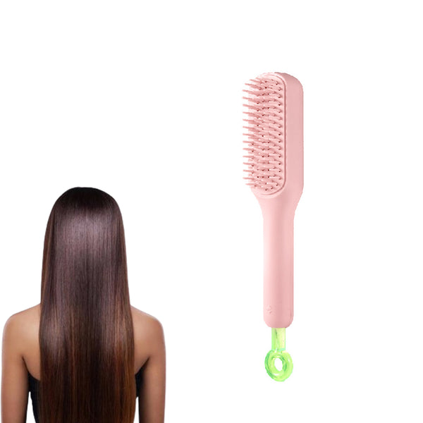 Self Cleaning Hair Brush Anti-Static Massage Comb with Retractable Bristles Pink