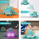 Electric Crawling Octopus Toy LED Light Up Musical Walking Toy for Kids Green