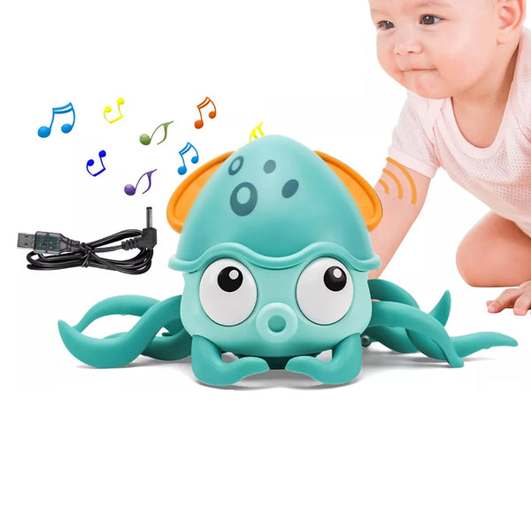 Electric Crawling Octopus Toy LED Light Up Musical Walking Toy for Kids Green