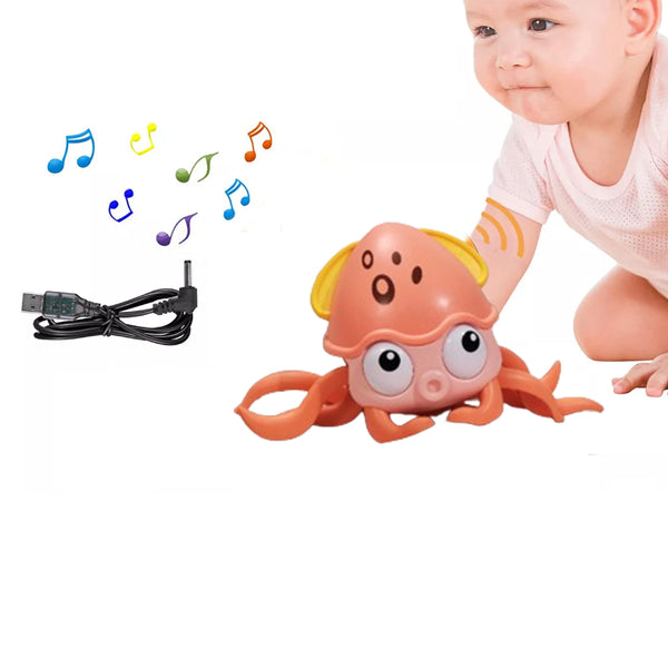 Electric Crawling Octopus Toy LED Light Up Musical Walking Toy for Kids Pink