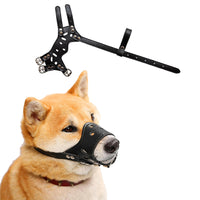 Adjustable PU Leather Dog Muzzle Pet Breathable Anti Bite Bark Chew Muzzles Black