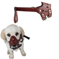 Adjustable PU Leather Dog Muzzle Pet Breathable Anti Bite Bark Chew Muzzles Brown