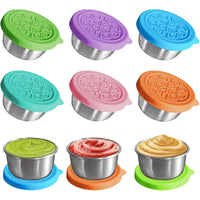 4Pcs 40ML Salad Dressing Containers with Silicone Lids Leak Proof Steel Condiment Dip Cups