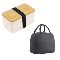 2-Layer Bento Box with Movable Compartments Stackable Lunch Box with Insulated Bag White