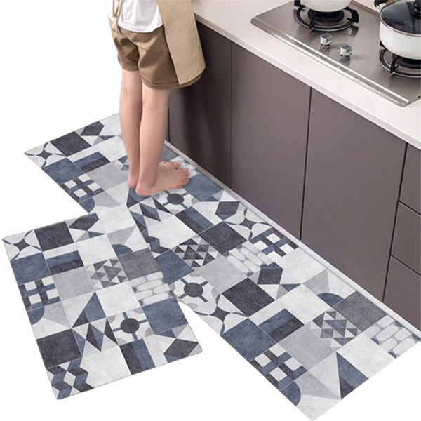 2Pcs Set Non-Slip Kitchen Floor Mats Home Door Mats Easy Clean Style 3