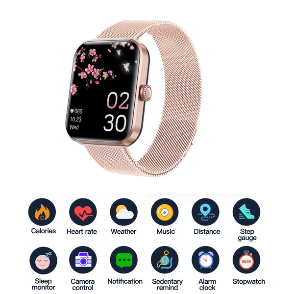 Bluetooth Smart Watch for Women Touch Screen Watch Heart Rate Sleep Monitor Fitness Tracker for iOS Android Pink