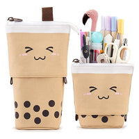 Telescopic Standing Pencil Case Cute Telescopic Pen Bag Coffee