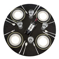 152CM Waterproof Wipeable Elastic Edge Round PVC Table Cloth Oilcloth Print Tablecloth for Kitchen Black