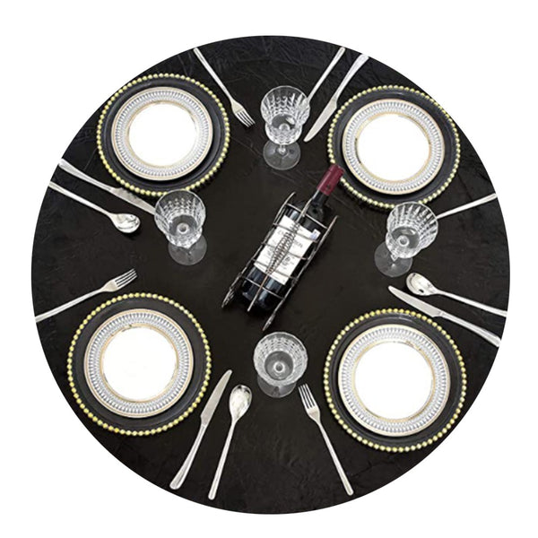 122CM Waterproof Wipeable Elastic Edge Round PVC Table Cloth Oilcloth Print Tablecloth for Kitchen Black