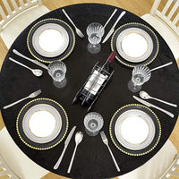 122CM Waterproof Wipeable Elastic Edge Round PVC Table Cloth Oilcloth Print Tablecloth for Kitchen Black