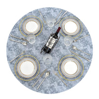 152CM Waterproof Wipeable Elastic Edge Round PVC Table Cloth Oilcloth Print Tablecloth for Kitchen Gray Marble Style