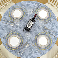 122CM Waterproof Wipeable Elastic Edge Round PVC Table Cloth Oilcloth Print Tablecloth for Kitchen Gray Marble Style